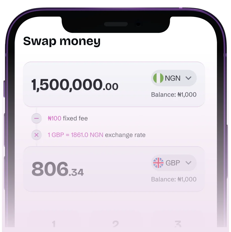 Currency swap on the Qash app