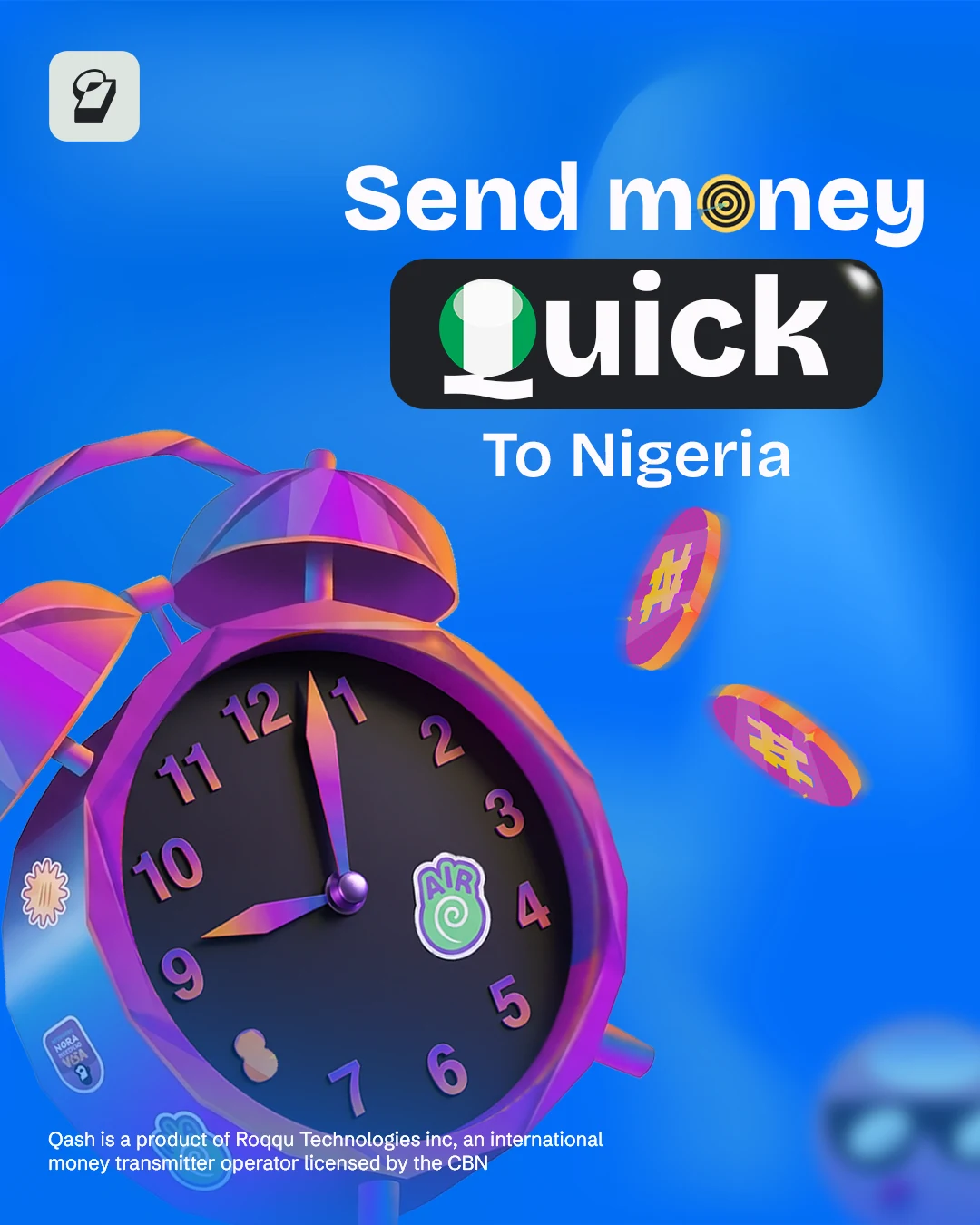 Clock illustrating a quick money transfer to Nigeria