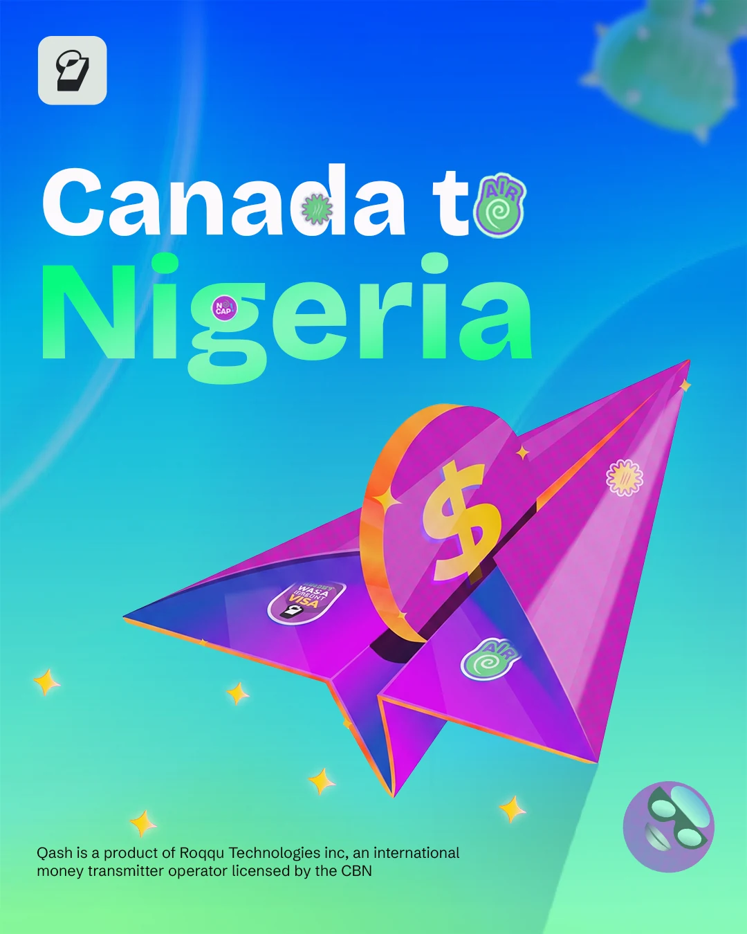 Paper plane carrying money from Canada to Nigeria