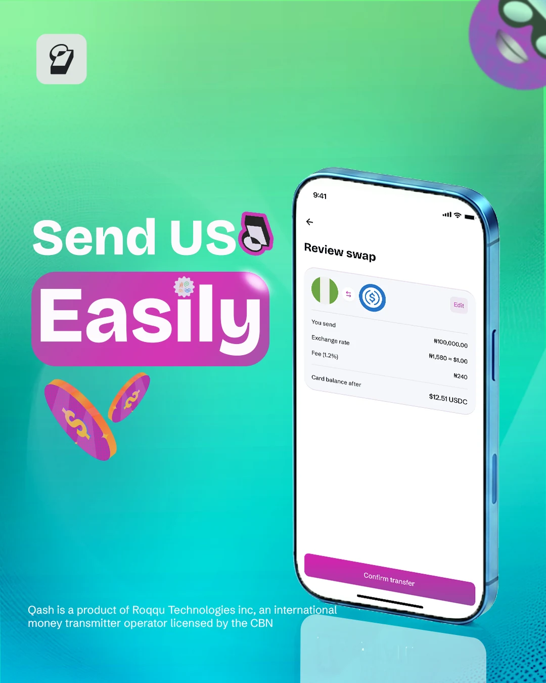 QASH app sending US dollars and naira easily